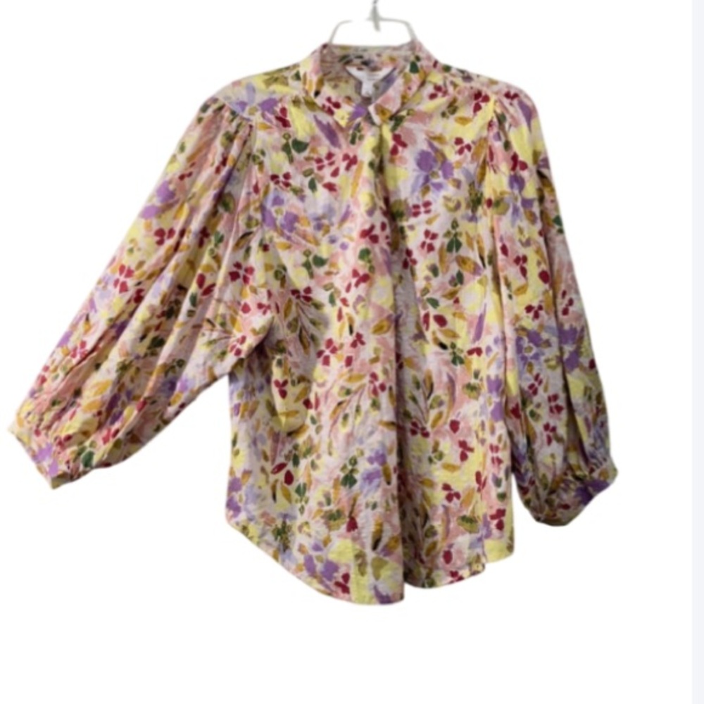 LC Lauren Conrad top button down floral print pattern casual office XXL